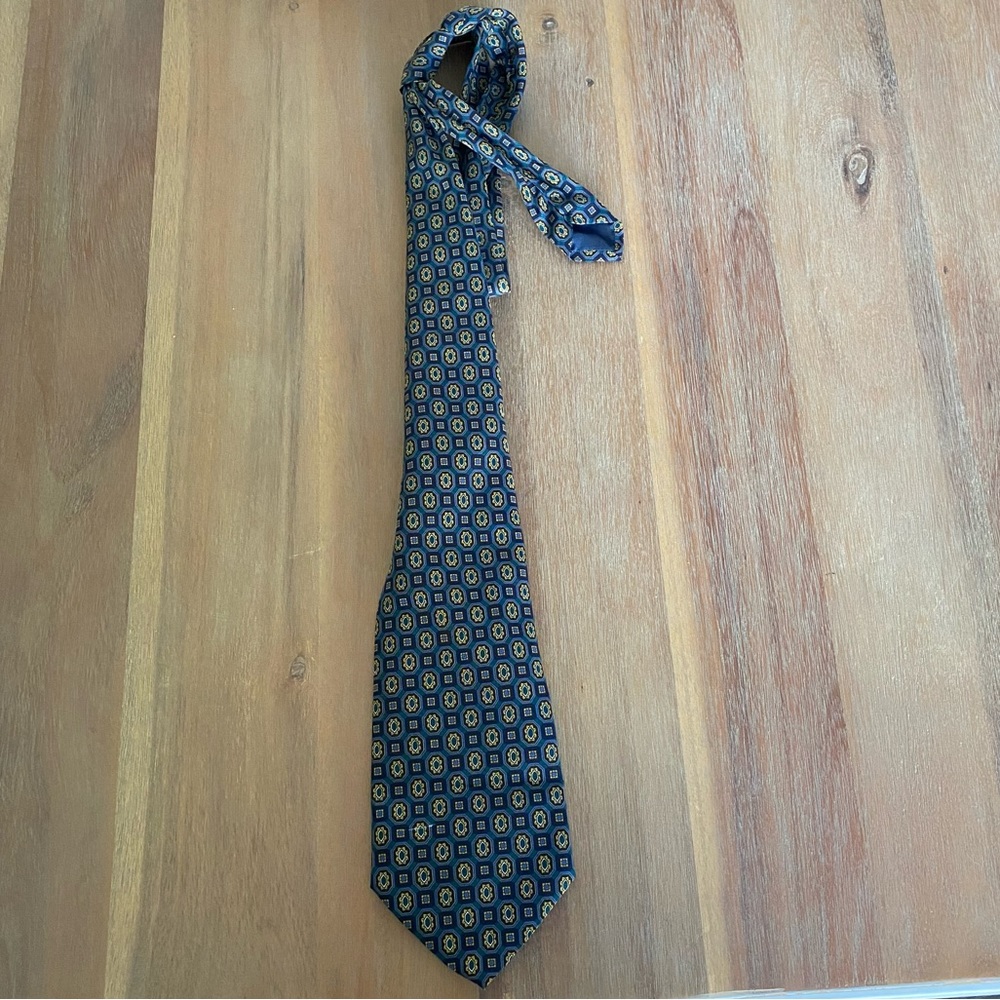Men's Green Patterned Seta Silk Italian Tie - Picture 4 of 6